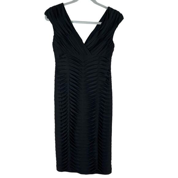Adrianna Papell Shutter Pleat Stretch Jersey Sheath Cocktail Dress Black, Size 4 - Picture 2 of 10